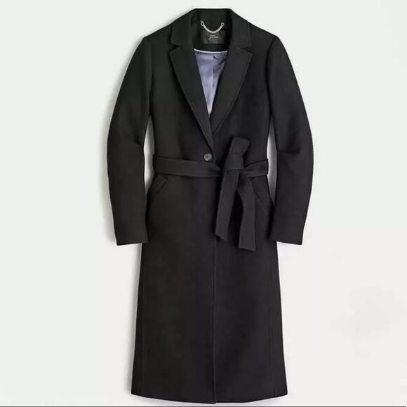 New J Crew Women's Long Wrap Coat In Boiled Wool Medium Petite Navy MP - Picture 1 of 16